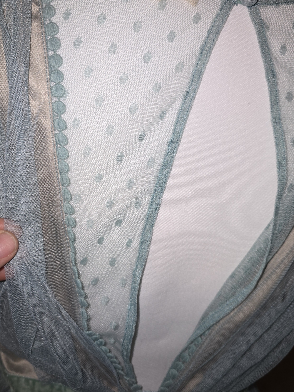 Powder Blue Sheer Tulle Cocktail Dress with Velvet Waistband Tan Underslip Large - Picture 11 of 16